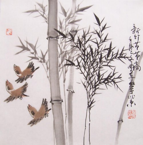 Flying Birds And Bamboo Tree Tattoo Design